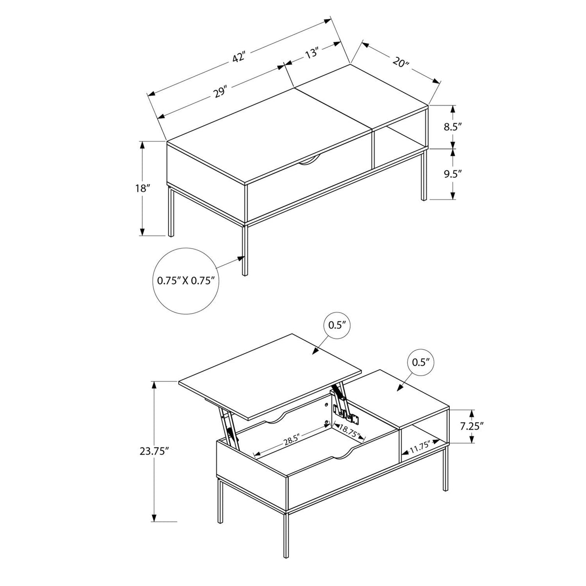 Table, Rectangular, Cocktail, Functional Lift-Top, Contemporary & Modern, photo 5 of 10