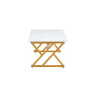 A modern minimalist style white marble patterned coffee table with golden metal legs. Computer desk. Game table. Tea table. CT-XX