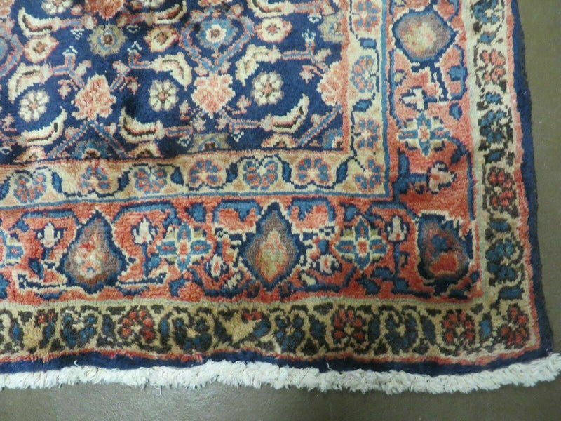 3'7" X 10' Antique Handmade India Floral Oriental Wool Runner Rug Organic Blue
