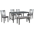 6 Piece Wooden Dining Table set, Kitchen Table set with 4 Chairs and Bench, Farmhouse Rustic Style,Gray