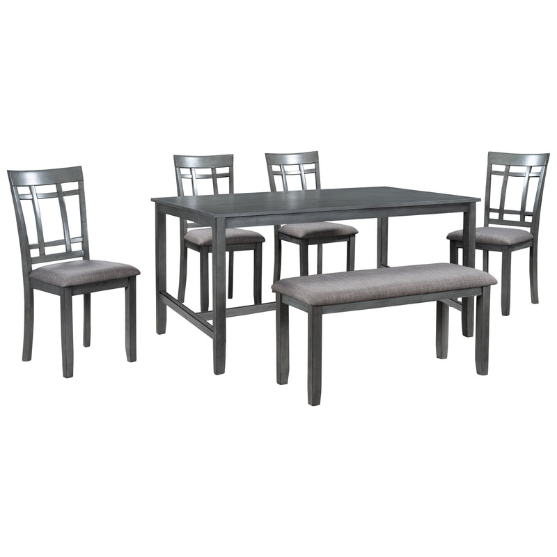 6 Piece Wooden Dining Table set, Kitchen Table set with 4 Chairs and Bench, Farmhouse Rustic Style,Gray
