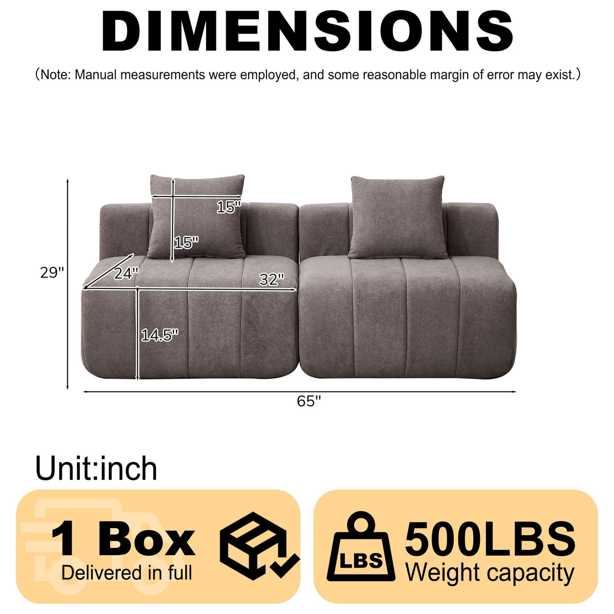 Modular Sectional Sofa With 2 Pillows, Symmetrical Design, photo 15 of 40