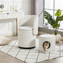 Barrel Chair & Built In Storage, 360° Swivel - Beige by HouseOfZazla