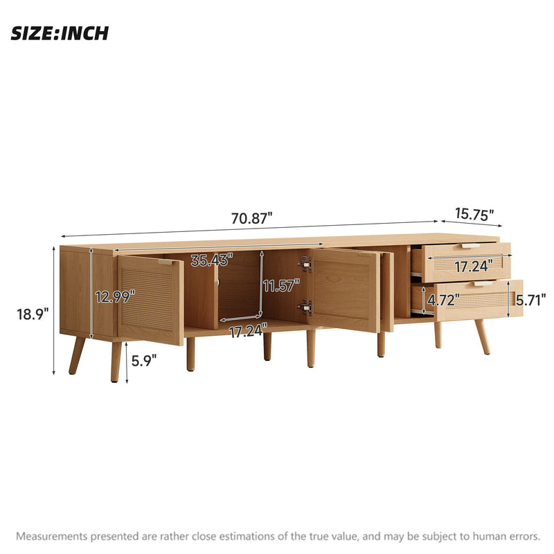 TV Stand, Media Console, 2 Drawers & Cable Management - Natural Wood, photo 5 of 16