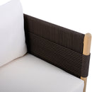 Outdoor Acacia Club Chairs (Set of 2) with Diamond-Pattern Black Rope, Light Teak Finish