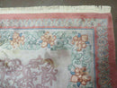 9' X 12' Vintage Handmade Chinese Carving Sculpture Wool Rug Flower Design Pink Carpet