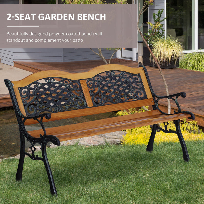 50" Outdoor Garden Bench, Patio Bench with Wood Seat, Porch Bench with Antique-Like Flourishes for Backyard, Deck, Lawn, Outside Pool, Teak
