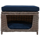 5 Pieces Outdoor Patio Furniture Set with Pet House Cool Bar and Retractable Side Tray, Rattan Wicker Patio Swivel Rocking Chairs Set of 2 with Ottomans for Backyard, Porch, Balcony, Navy Blue