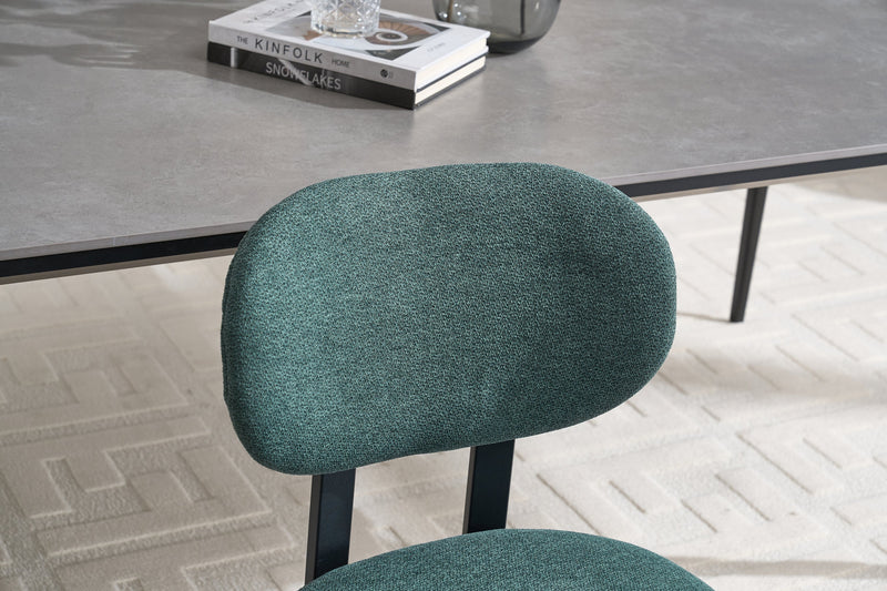 Modern Dining Room Chairs Set of 2, Mid-Century Upholstered Boucle Kitchen Dining Chairs with Black Metal Legs