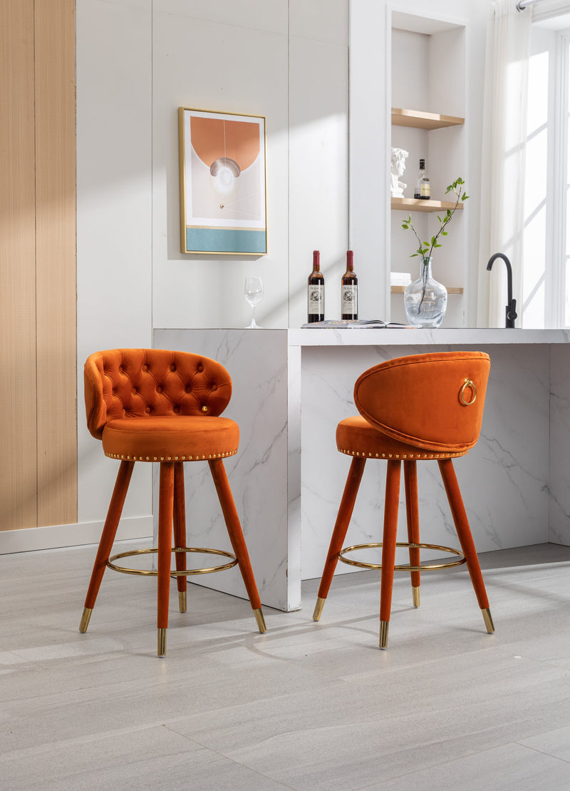 Counter Height Bar Stools Set of 2 for Kitchen Counter Solid Wood Legs with a fixed height of 360 degrees