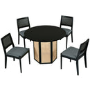 5-Piece Rattan Round Dining Table Set, Wood Table with Hexagonal Base and Upholstered Chairs for Dining Room, Kitchen,Indoor Use, Black+Gray