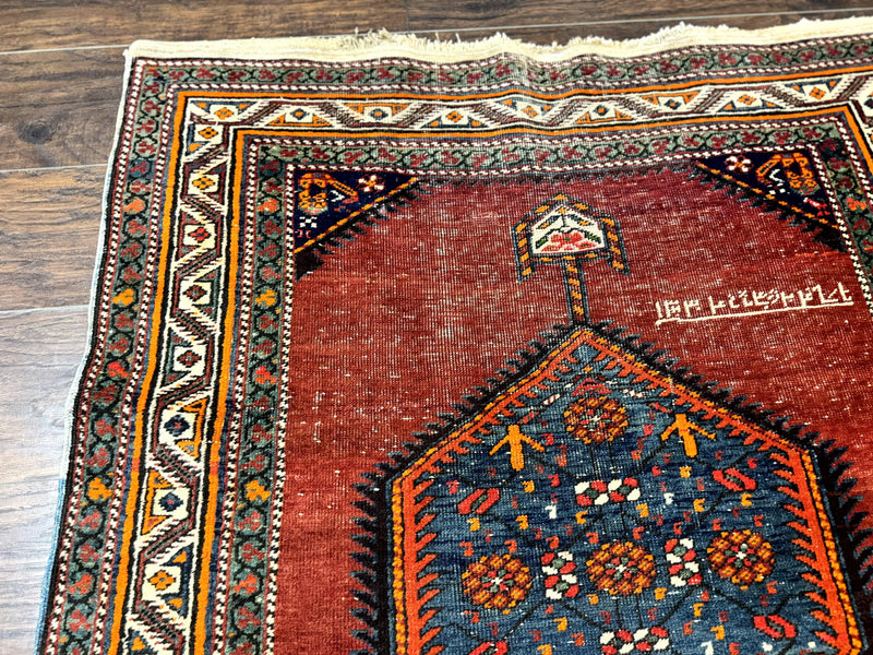 Antique Persian Sarab Runner Rug 3.9 x 12, Red, Handmade, Tribal Runner, Wool, Signed