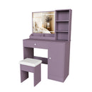 Purple Vanity Desk with Lighted Mirror & Padded Stool