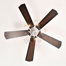 52" Crystal Shade Ceiling Fan Lamp, 3 Speed, 4 Timing, 5 Reversible Blades Crystal Ceiling Fan, 5 Pieces X E12 (No Include Bulb), Hand Pull Chain - Matte Black by HouseOfZazla
