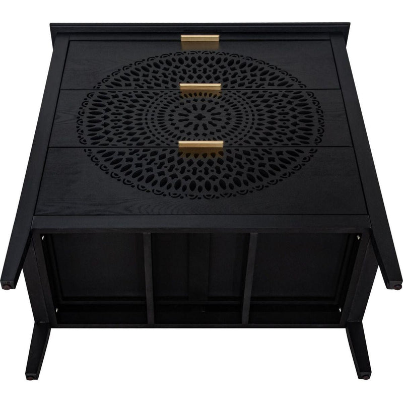 3 Drawer Cabinet with Hollow-Carved 3 Drawer Dresser Storage Chest with Metal Handles For Entryway Living Room Bedroom