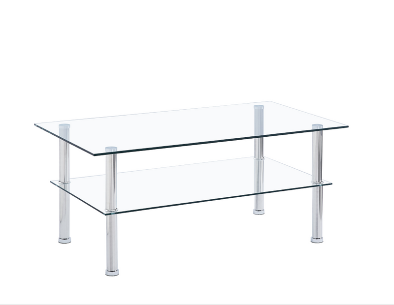 2-Layer Space Coffee Table, Modern Sofa table with Storage Shelve for Living Room Silver