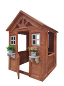 All Wooden Kids Playhouse with 2 windows and flowerpot holder,42"Lx46"x55"H,Golden Red