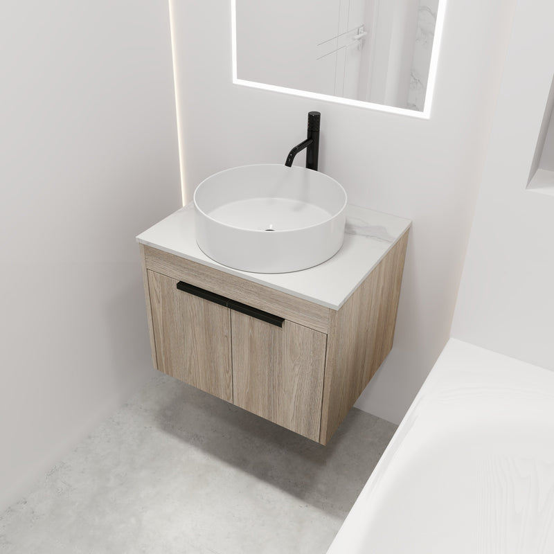 24 " Modern Design Float Bathroom Vanity With Ceramic Basin Set, Wall Mounted White Oak Vanity With Soft Close Door,KD-Packing,KD-Packing,2 Pieces Parcel(TOP