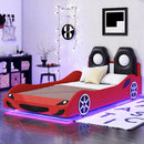 Race Car Shaped Platform Bed With LED And Upholstered Backrest In by HouseOfZazla