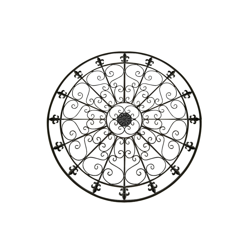 42 Inch Round Medallion Wall Mount Metal Accent Decor, Handmade Circle Design, Antique Black