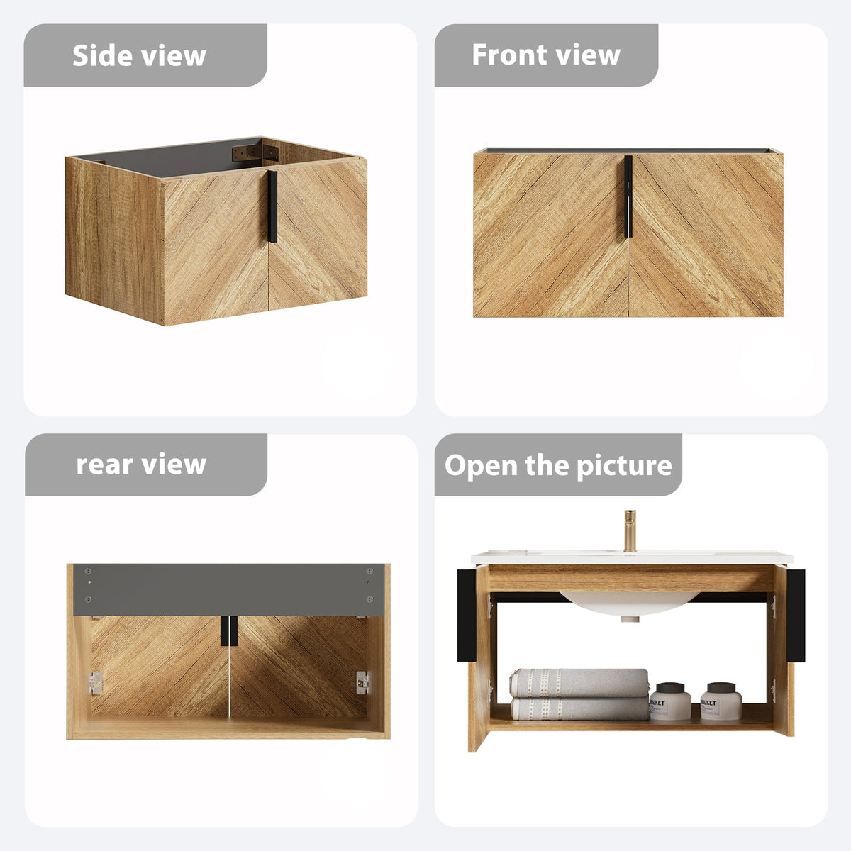 36 Inch Wall-Mounted Bathroom Vanity with 3D Fluted Panel & Ceramic Integrated Sink, photo 5 of 10