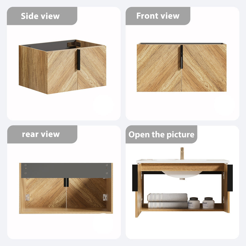 36 Inch Wall-Mounted Bathroom Vanity with 3D Fluted Panel & Ceramic Integrated Sink, photo 5 of 10