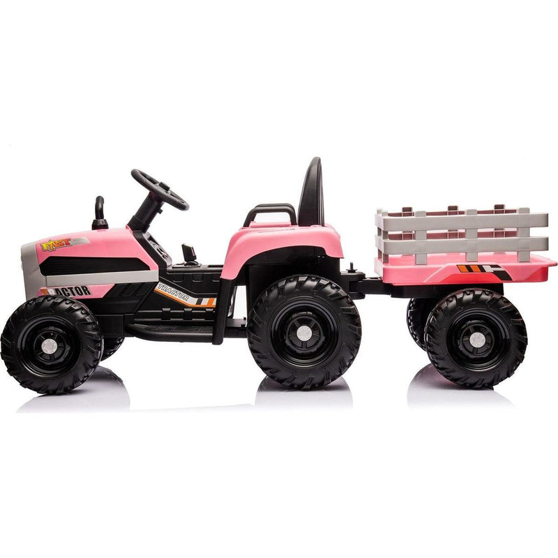 Ride on Tractor with Trailer,24V Battery Powered Electric Tractor Toy, 200wx2motor 1.86-4.97MPH/Remote Control,electric car for kids,Three speed adjustable,USB,MP3, Bluetooth,LED light, safety belt