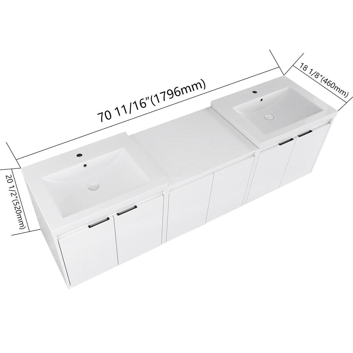 72" Bathroom Vanity With Resin Sink, Soft Close Doors and 1-Side Cabinet, photo 8 of 10