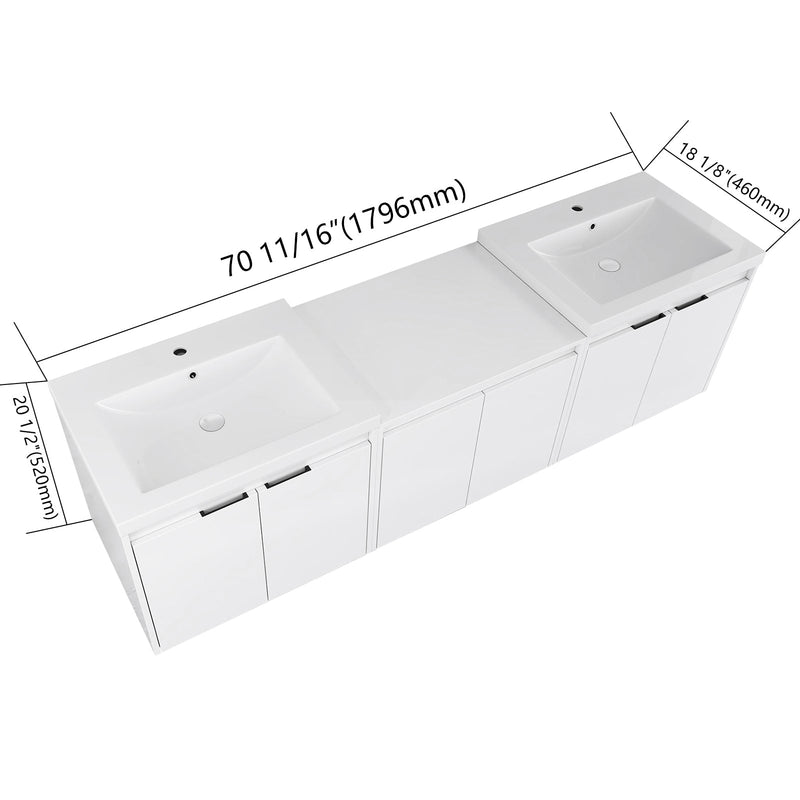 72" Bathroom Vanity With Resin Sink, Soft Close Doors and 1-Side Cabinet, photo 8 of 10