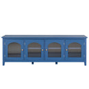71-inchstylishTVcabinet Entertainment CenterTV stand,TVConsoleTable, Media Console,solidwood frame,Changhong glass door,Metal handle,antique blue,canbeplacedin the children's room,bedroom Living Room