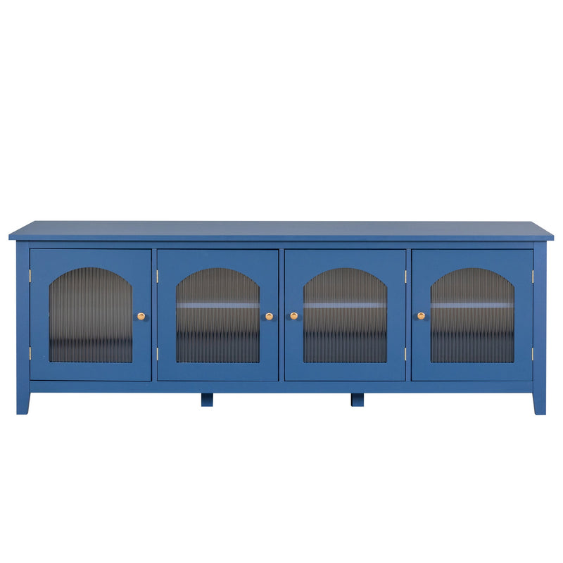 71-inchstylishTVcabinet Entertainment CenterTV stand,TVConsoleTable, Media Console,solidwood frame,Changhong glass door,Metal handle,antique blue,canbeplacedin the children's room,bedroom Living Room