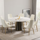 59.05" Modern Artificial Stone Round Panel Metal Iron Base Dining Table, Can Accommodate 8 People, (Not Including Chairs) - White / Black by Unique Piece Furniture