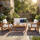 Outdoor 4-Seater Acacia Wood Patio Chat Set, Beige + Natural by HouseOfZazla