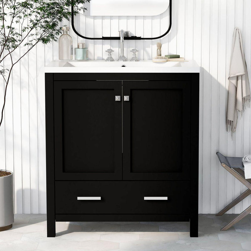 30' Black Bathroom Vanity with Single Sink, Combo Cabinet Undermount Sink, Bathroom Storage Cabinet with 2 Doors and a Drawer, Soft Closing, Multifunctional Storage, Solid Wood Frame