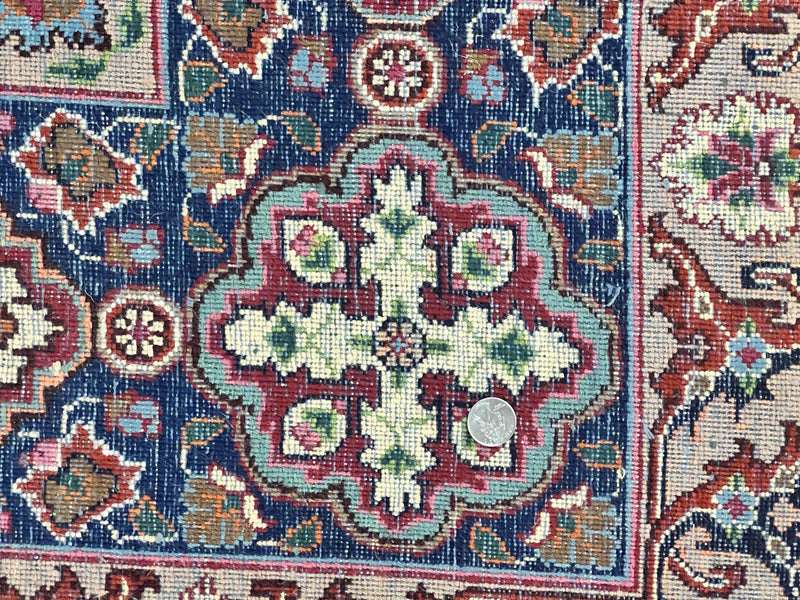 Signed Persian Mashad Rug 8x10, Wool Oriental Carpet, Semi Antique Rug, Hand Knotted, Traditional, Red, Floral Allover,