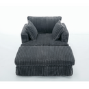 Oversized Corduroy Chaise Lounge with Ottoman in Dark Gray