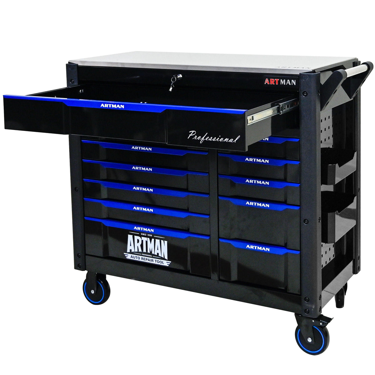 12 Layer Drawer Multi Purpose Tool Cart With Wheels And Iron Top - Black / Blue, photo 2 of 11