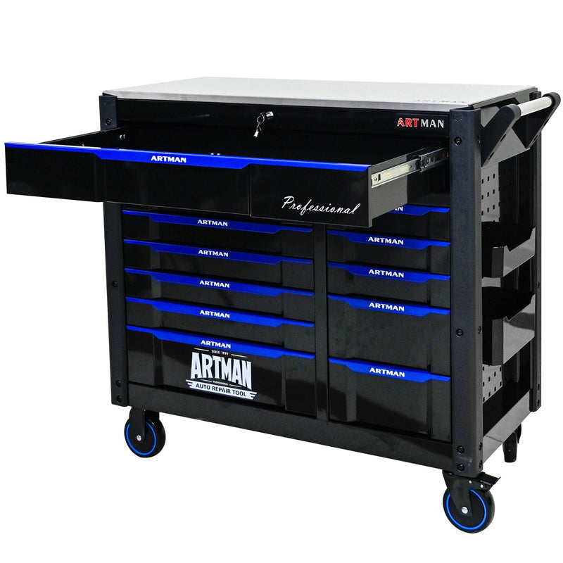 12 Layer Drawer Multi Purpose Tool Cart With Wheels And Iron Top - Black / Blue, photo 2 of 11
