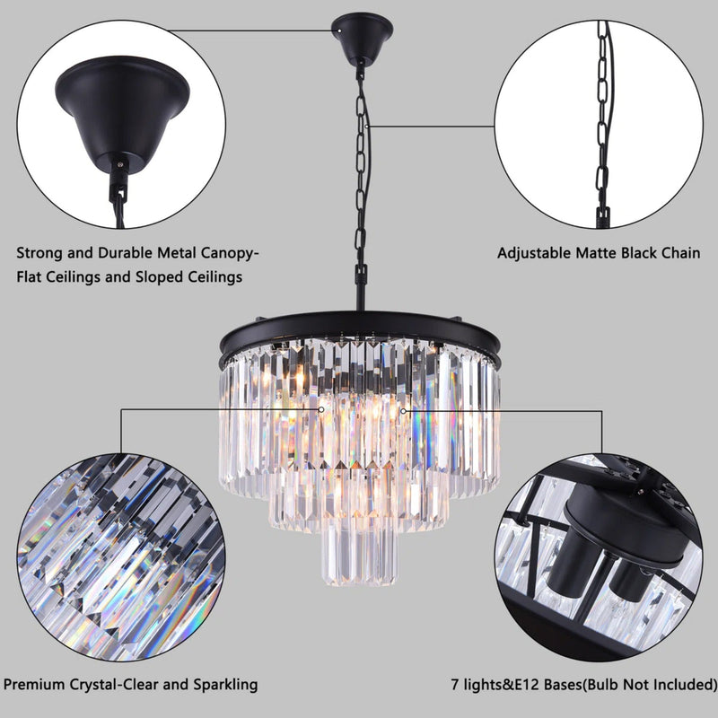 19.7-Inch 7-Light Dimmable Tiered Chandelier, Chrome, photo 2 of 10