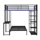 Metal Loft Bed Frame with LED Light Strip, Side Storage Shelves & Built-in Desk by HouseOfZazla