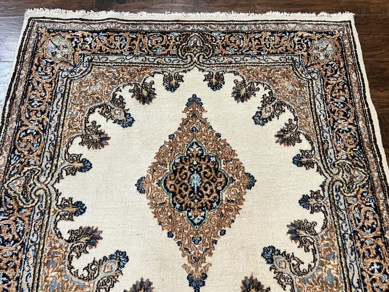 Square Persian Kirman Rug 4x4, Semi Open Field, Handmade