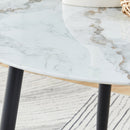 A modern minimalist circular dining table with a diameter of 40 inches, a 0.3 inch thick imitation marble pattern tabletop and black metal legs 40 'x 40' x 30 'DT-1164