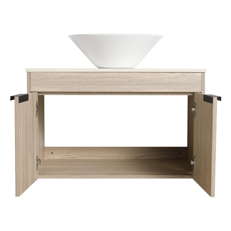 30" Modern Design Float Bathroom Vanity With Ceramic Basin Set, Wall Mounted White Oak Vanity With Soft Close Door, KD-PackingD-Packing Pieces