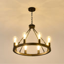 6 Light (No Bulbs) Wagon Wheel Chandelier Farmhouse Modern Small Round Chandelier For Living Room Kitchen Island Foyer Hallway Entryway Bedroom Dining Room Light Fixture Ceiling Hanging - Matte Black by HouseOfZazla