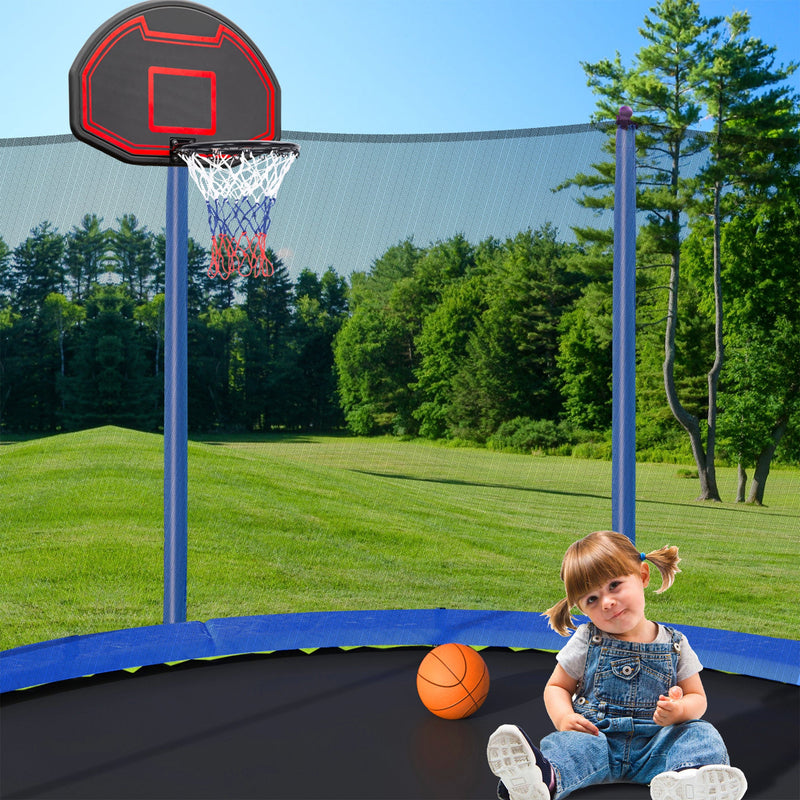 15FT Trampoline with Basketball Hoop Inflator and Ladder (Inner Safety Enclosure) Blue