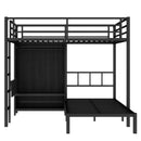 Full XL Over Twin Metal Bunk Bed with Folding Desk and Closet