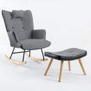 35.5 inch Rocking Chair with Footrest, Soft Houndstooth Fabric Leather Fabric Rocking Chair for Nursery, Comfy Wingback Glider Rocker with Safe Solid Wood Base for Living Room Bedroom Balcony (black)