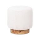 Tilly - Round Fur Upholstered / Burl Pouf Ottoman - White by HouseOfZazla