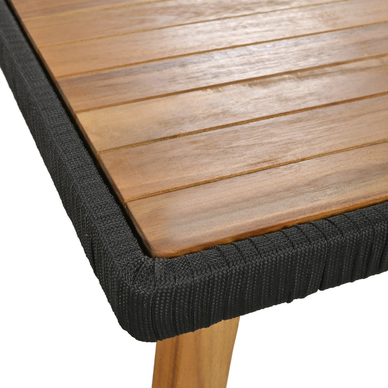 6-Piece Rope Patio Furniture Set, Outdoor Furniture with Acacia Wood Cool Bar Table with Ice Bucket, Deep Seat Patio Conversation Set with Two Stools for Backyard Porch Balcony (Black & Beige)