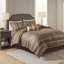 7 Piece Jacquard Comforter Set - Brown/Gold King